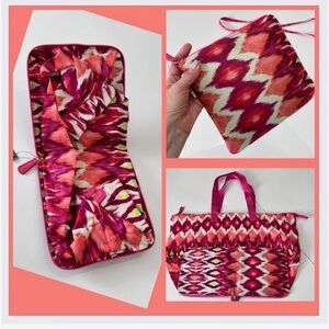 NWT Chico's Packable
Travel Tote Orange Pink Ikat
Print Zip Up Nylon